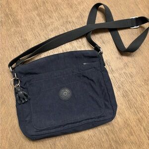Kipling Nylon Square Crossbody Bag Utility Travel Logo Pockets Blue Navy